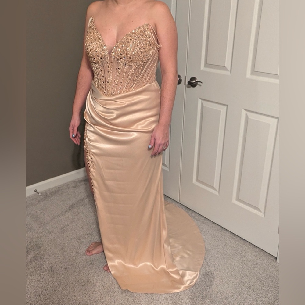 NEW FORMAL SLEEVELESS SHEATH STRAPLESS DRESS EMBROIDERED WITH SEQUINS NX F1466 - Picture 14 of 14